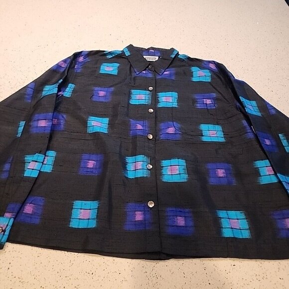Vintage Chicos Silk Button Front Shirt Blouse Size 1 M Long Sleeve - Picture 1 of 5